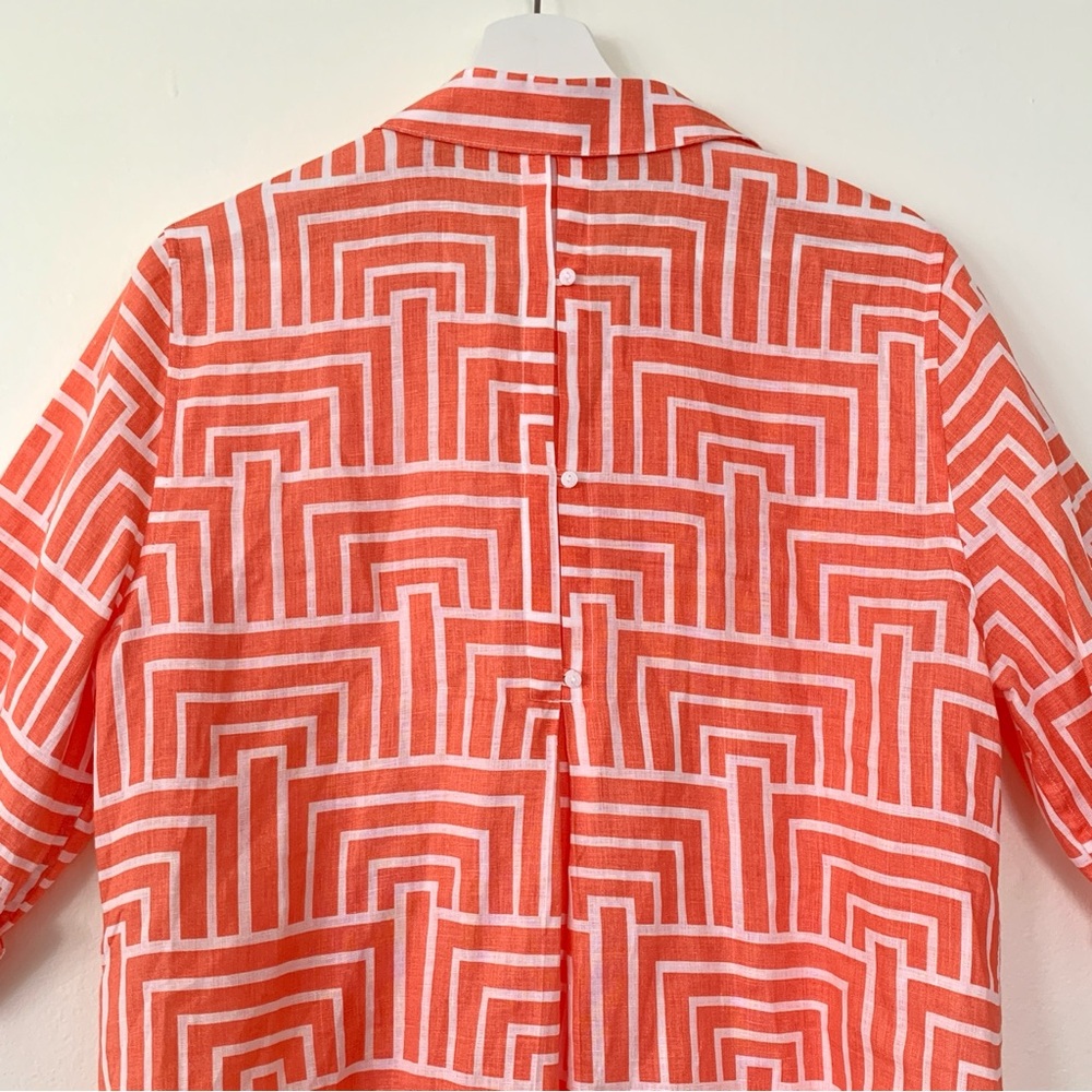 Chicos linen coral orange and white geometric design 3/4 sleeve tunic - Picture 8 of 16